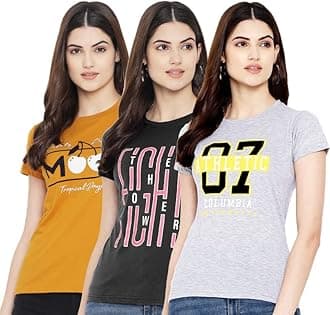 Preneum Women's Cotton Regular Fit Latest Graphic Stylish Printed Short Sleeves Casual T-Shirt || Trends & Stylish (Pack 3)