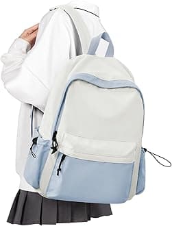 VECAVE School Backpack Waterproof Bookbag Casual Lightweight Travel Rucksack Daypack Backpacks for Men Women College High School Bags backpack for Boys Girls Teens, BlueWhite…