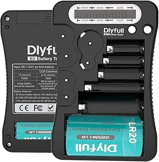 Battery Tester, Dlyfull LCD Display Universal Battery Checker for AA AAA C D 9V CR2032 CR123A CR2 CRV3 2CR5 CRP2 1.5V/3V Button Cell Batteries, 1x AAA Batteries Included