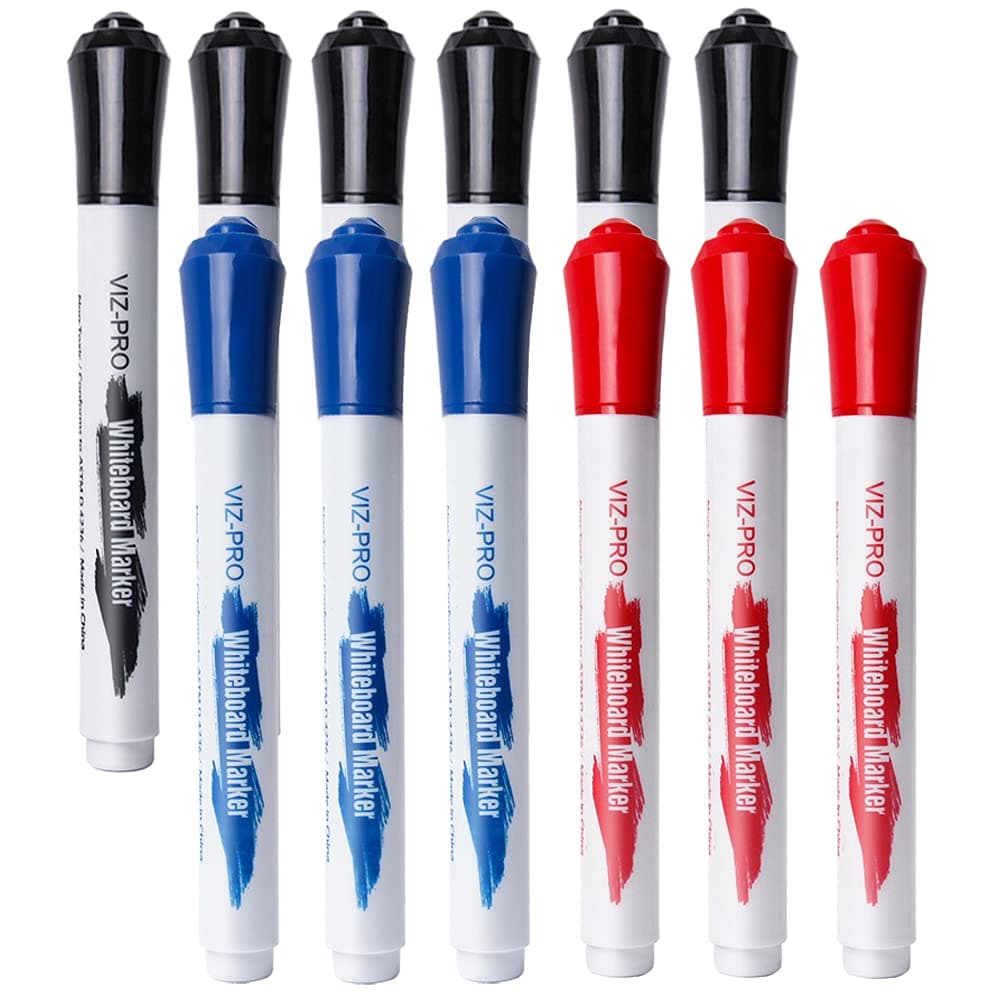 Dry Erase Markers, Fine Bullet Tip, 3 Assorted Colors, 12-Count Low-Odor Whiteboard Pens