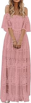 Women's Casual Off Shoulder Lace Maxi Dress Boho White Bridesmaid Wedding Evening Party Dresses