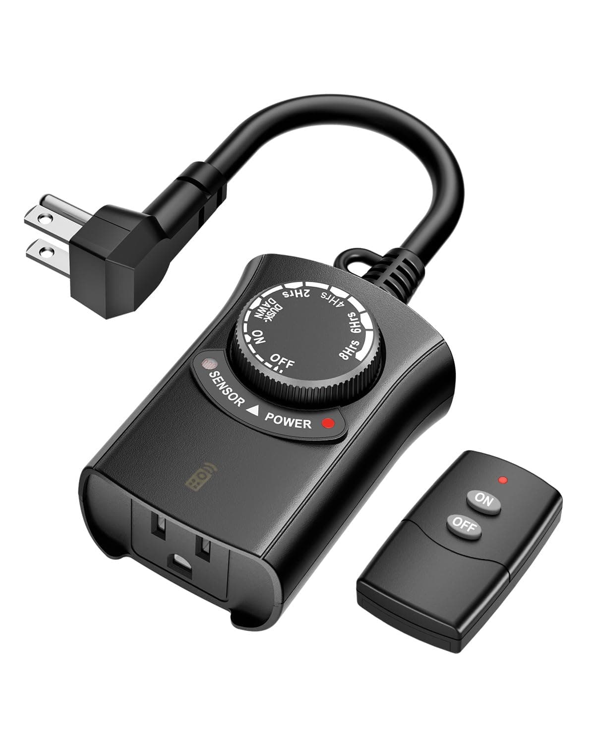 HBN Outdoor Light Timer with Remote Control, Waterproof Light Sensor Timer, 100 ft Wireless Range, 1 Grounded Outlet for Christmas Lights, 15A 1/2HP Heavy Duty