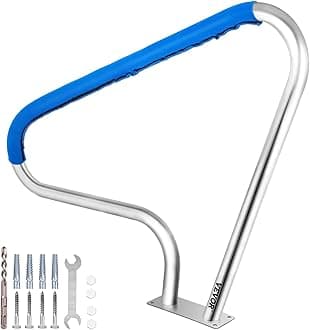 VEVOR Pool Rail 48x36 Pool Railing Brushed Stainless Steel 250LBS Load Capacity Silver Rustproof Pool Handrail Humanized Swimming Pool Handrail with Blue Grip Cover & M8 Drill Bit & Self-Taping Screws