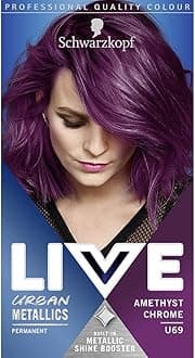 Schwarzkopf LIVE Urban Metallics Vibrant, Long Lasting, Permanent Purple Hair Dye, Infused with Coconut Oil for Shiny Hair - Amethyst Chrome U69
