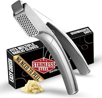 No Peeling Required Garlic Press Stainless Steel with Detachable Handle for Fine Mincing-Premium Garlic Mincer Tool, Rust-Proof, Easy to Clean, Dishwasher Safe Garlic Crusher with Lifetime Replacement