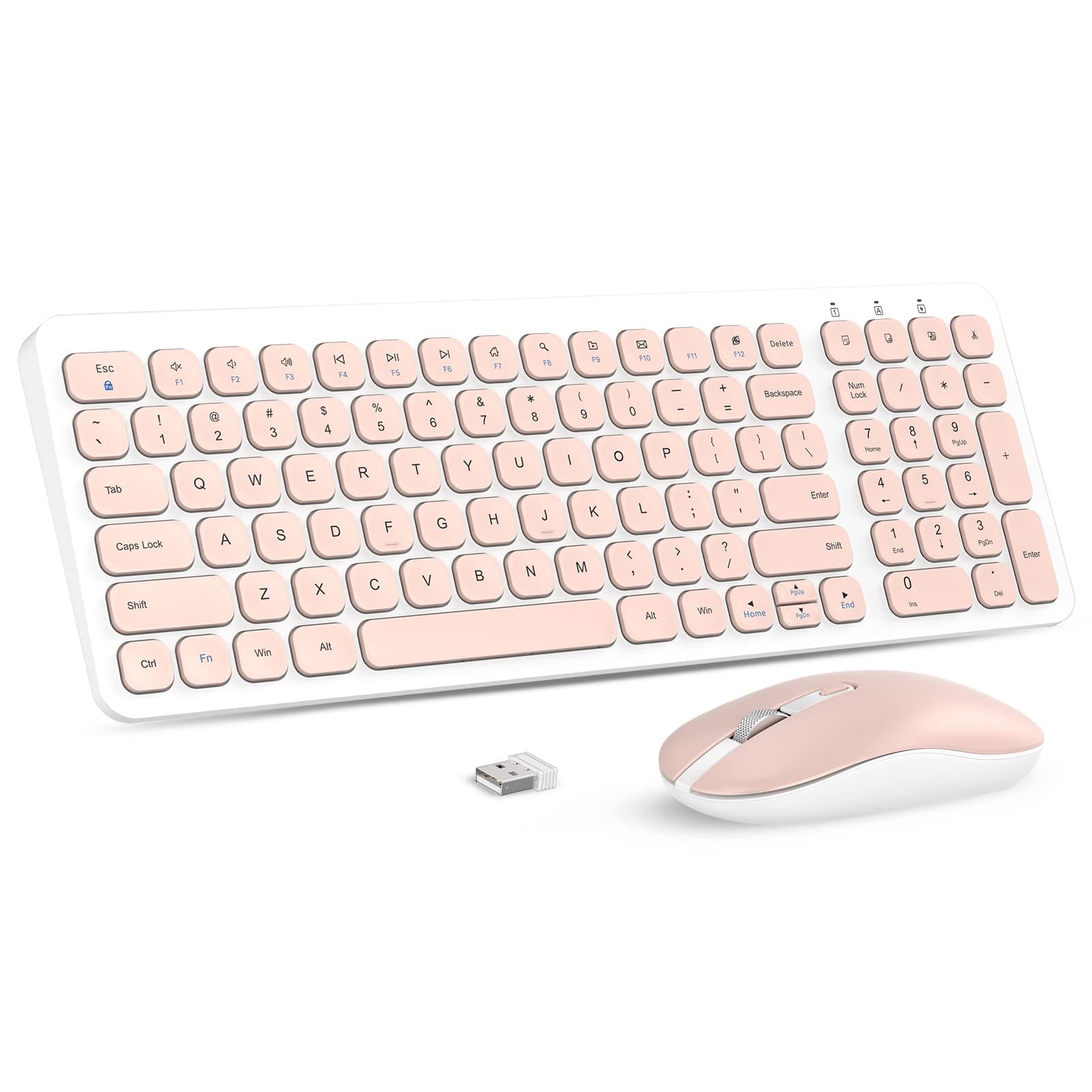 cimetechWireless Keyboard Mouse Combo Compact Full Size Wireless Keyboard and Mouse Set Less Noise Keys 2.4G Ultra-Thin Sleek Design for Windows Computer PC Notebook Laptop (Bright Pink)
