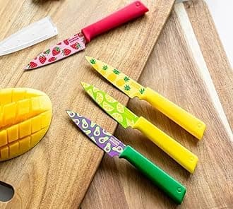 Stainless Steel Printed Kitchen Knife Set with Non-Slip Handle, Antibacterial Multi Color-Printed Non-Stick Coating, Paring Knife (Pack of 2)