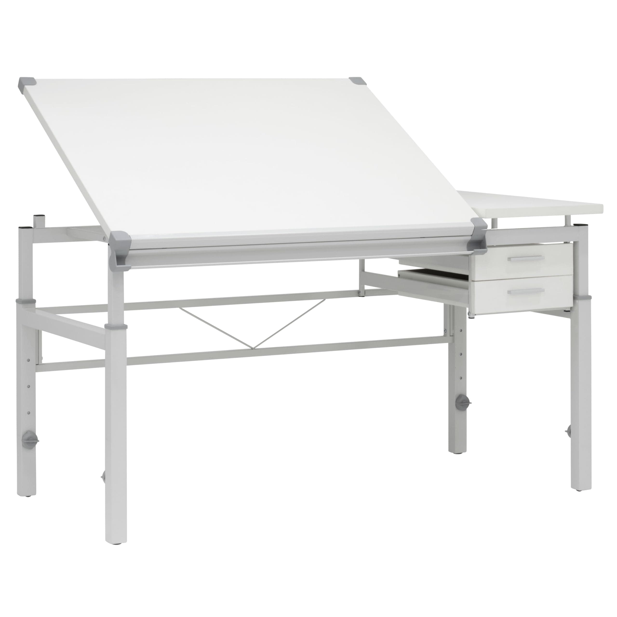 SD STUDIO DESIGNS 10212 White Graphix II Pro Line Split Height Adjustable Drafting, Drawing Table with Tilting Top, 53.75 in. Wide with Drawers