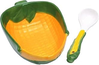 Ceramic Corn Shape Dessert Bowl 13.5oz., Creative Handmade Small Bowl with Spoon for Appetizer, Snacks, Salads, Yogurt, Side Dishes, 6.7" L x 4.3" W x 2.4" H