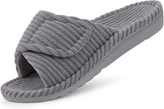 Litfun Orthopedic Slippers for Women Arch Support Indoor House Slippers Adjustable Open Toe Corduroy Bedroom Shoes with Memory Foam for Plantar Fasciitis