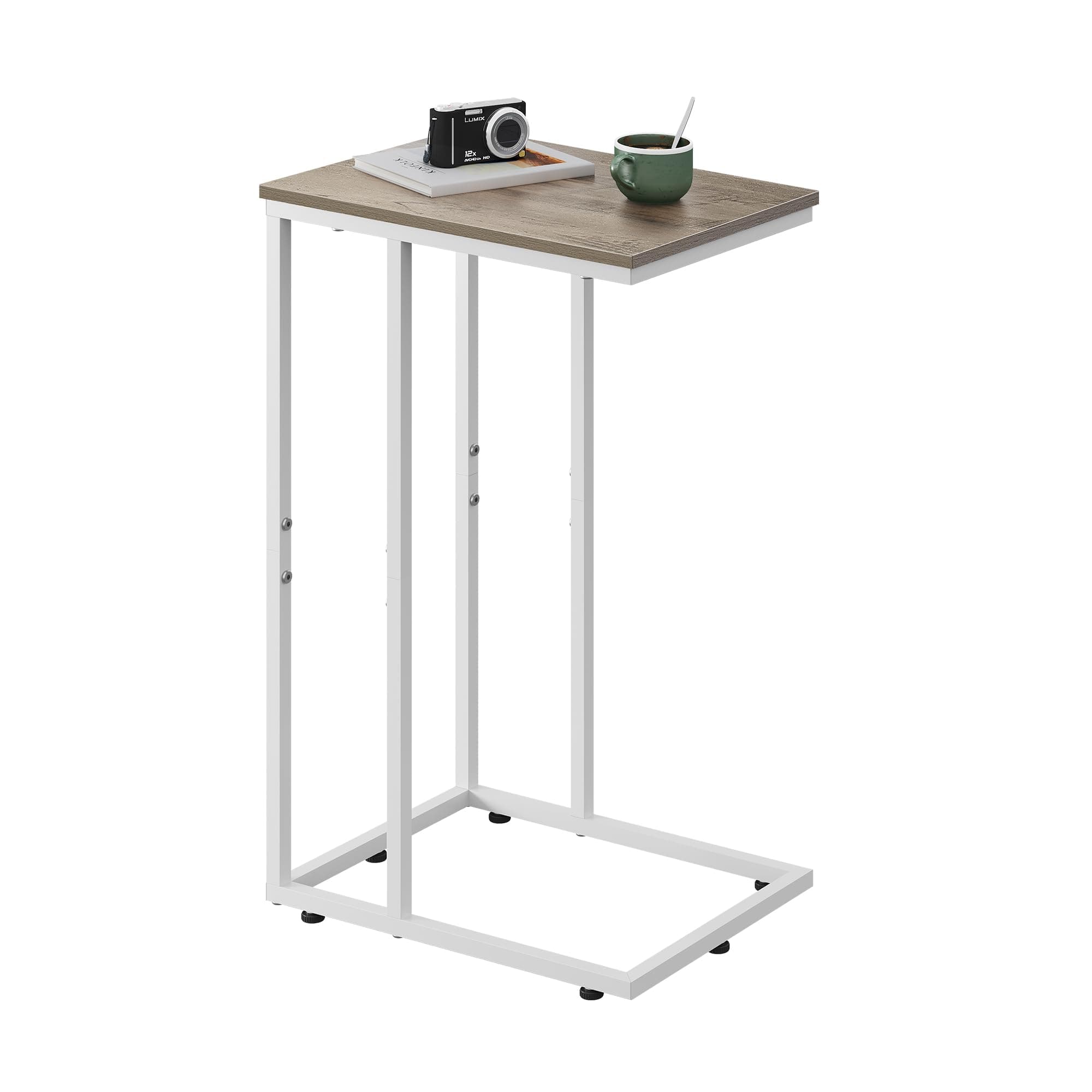 Side Table, C Shaped End Table for Couch, Sofa and Bed, Large Desktop C Table for Living Room, Bedroom, Bedside, Creamy Greige