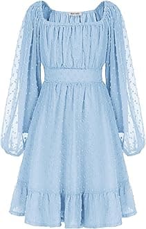 GRACE KARIN Girls Ruffle Tiered Dress Long Sleeve Swiss Dot Flowy A-Line Dress 6-12Y