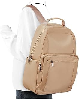 VECAVE Lightweight Casual Laptop Backpack Purse for Women,Travel Backpack with laptop compartment,Carry On Backpack for Airplanes, Aesthetic Daypack for Business Work,Khaki