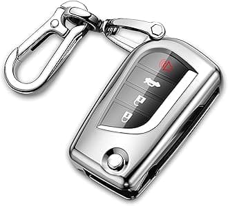 QBUC for Toyota Key Fob Cover Compatible with Toyota Fortuner tundra Camry RAV4 Highlander Corolla Smart Key Sliver