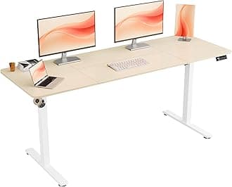 Electric Standing Desk, 67" x 23.6" Height Adjustable Sit Stand Desk with Splice Board for Home Office, Computer Desk Memory Preset (White Frame, Gold Oak Desktop)