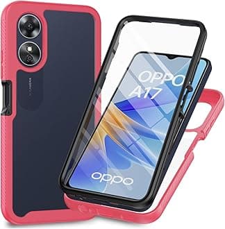 Oppo A17 Case with Built-in Screen Protector, 360 Full Body Protective Cover Heavy Duty Anti-Scratch Shockproof Slim Silicone Bumper Clear Phone Case for Oppo A17, Red