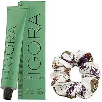 Igora Zero AMM Hair Color 7-60 Medium Blonde Chocolate Natural | No Ammonia Permanent Color Creme 2.1 oz and Goomee Scrunchie