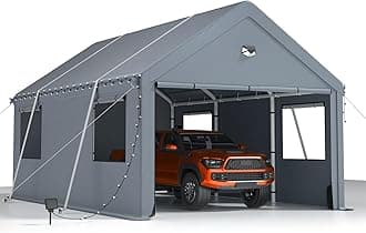 10x16FT Heavy Duty Carport Canopy,Extra Large Portable Car Tent Garage with Roll-up Windows and All-Season Tarp Cover,Removable Roof &Side Walls for Car, SUV,Boats&Truck Shelter Logic Storage