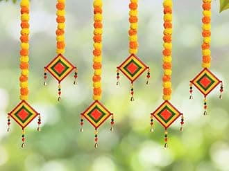 - Handmade Artificial Marigold Fluffy Flowers Colorful Woolen Kite Bells Hangings for Home Décor, Pooja Room Decoration, Haldi Mehndi Décor, Wedding Decoration(39 Inches)(Pack of 6)