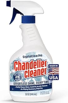 Chandelier Cleaner Drip Dry Spray - No Wipe Formula for Effortless, Streak-Free Shine on Crystal, Glass & Brass - Sprays up to 25 feet! Biodegradable, Non-Toxic & Time-Saving, 32 oz - Made in USA