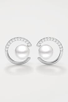 - 925 Sterling Silver Zola Real Pearl Pendant Earrings Chain Necklace Jewellery Set | Platinum Plated, Swiss Zirconia | Gift for Women and Girls