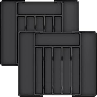 Lifewit Silverware Drawer Organizer, Expandable Utensil Tray for Kitchen, BPA Free Flatware and Cutlery Holder, Adjustable Plastic Storage for Spoons Forks Knives, 2 Pack, BlackRecycled Claim Standard 100