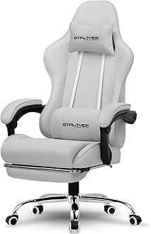 GTPLAYER Gaming Chair with Footrest, Computer Chair with and Lumbar Support, Height Adjustable Game Chair with 360°-Swivel Seat and Headrest and for Office or Gaming (All Light Gray-Fabric)