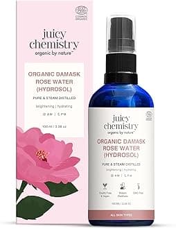 Organic Rose Water Face Toner for Glowing, Brighter and Hydrated Skin Made with Bulgarian Damask Roses Clinically Tested Transparent 100 ml