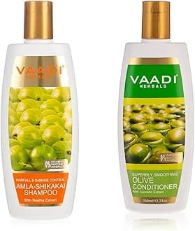 Amla Shikakai Shampoo, Hairfall and Damage Control, 350g And Vaadi Herbals Olive Conditioner with Avocado Extract, 350 ml