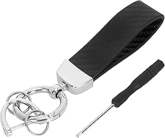 Microfiber Leather Car Keychain, Universal Key Fob Keychain Carbon Fiber Pattern Leather Key Chain Holder for Men and Women (Silver Buckle).