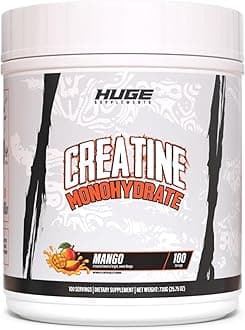 Huge Supplements Flavored Creatine Monohydrate Powder - Mango Flavor, 500 Grams, Third Party Tested, Micronized for Optimal Absorption, 5 Grams Per Scoop, Delicious & Easy Mixability (100 Servings)