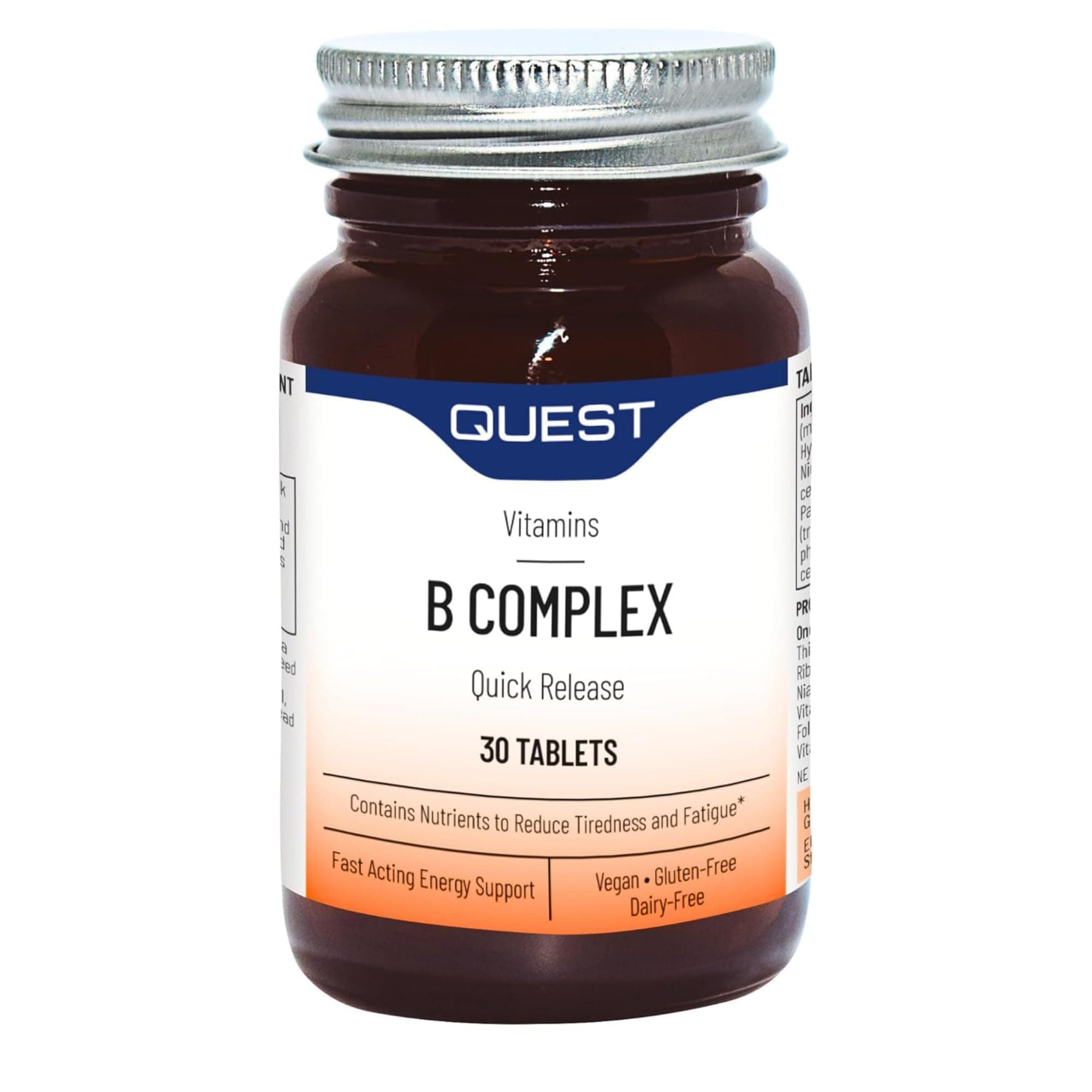 Vitamin B Complex (30 Tablets) - Quick Release Formula to Reduce Tiredness & Fatigue. Full Spectrum of B Vitamins: Thiamin B1, Riboflavin B2, Niacin B3, Vitamin B6 & Vitamin B12.