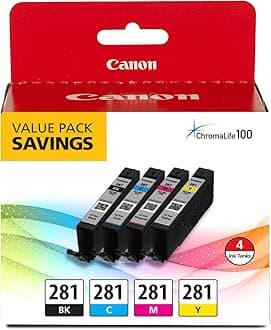Canon CanonInk 2091C005 Canon CLI-281 4-Ink Pack, Compatible to TR8520, TR7520, TS9120, TS8120 and TS6120