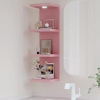 LitaEther Versatile 4 Tier Wall Shelf Unit,Pink Lack Wall Shelf,Display Floating Shelf with LED Remote Control Light