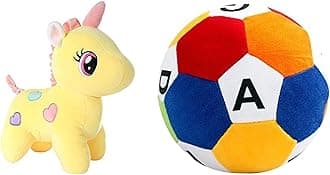 Babique Unicorn Stuffed Soft Toy Plush for Kids Baby Boy Girl Birthday (25Cm -Yellow) & Ball Soft Toy Stuffed Plush Ball Kids Birthday Gift 26 cm (ABCD)