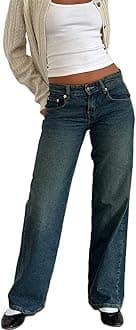 Women's Wide Leg Boyfriend Jeans Straight Leg Denim Pants Low Rise Baggy Casual Loose Jeans