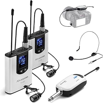 Alvoxcon Wireless Headset Lavalier Microphone System Dual Wireless Lapel Mic for iPhone, DSLR Camera, PA Speaker, YouTube, Podcast, Video Recording, Conference, Vlogging, Church, Interview, Teaching