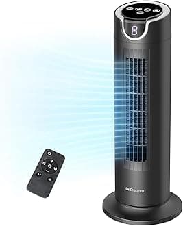 DR.PREPARE Tower Fan for Bedroom, 25 dB Quiet DC Bladeless Fan with Remote, 8 Speeds, 1-8H Timer, 80° Oscillating Fans for Indoors, 16 Inch Portable Desk Table Fans for Room, Home, Office