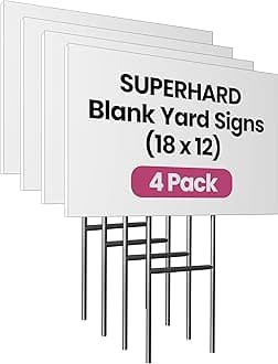 PartyPrints 4 Pack 12x18 White Blank Yard Signs with Stakes, Corrugated Plastic Signs for Rent, Sale, Party, Birthdays, DIY, Event, Advertising, Garden, Lawn Signs