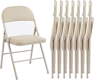 Sweetcrispy Folding Chair 8 Pack, Leather Padded Folding Chairs, Sturdy Metal Foldable Chairs, Easy to Use and Store, Outdoor and Indoor, for Home, Office, Party, Comfy, Kahki
