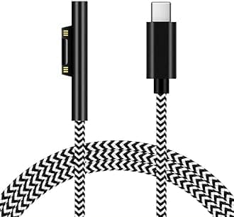 Nylon Braided Surface Connect to USB-C Charging Cable (6ft Zebra), Requires 45W 15V/3A USB-C Charger PD Power Supply, Compatible with Microsoft Surface Pro7/6/5/4/3 Go 3/2/1 Laptop