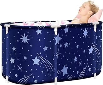 Aputue Folding Bathtub, 120×55×50cm Adult Freestanding Bucket, Big Capacity Tub With Drain Valve, Collapsible With Backrest, Portable for Home Spa, Ice Bath, Hot Bath