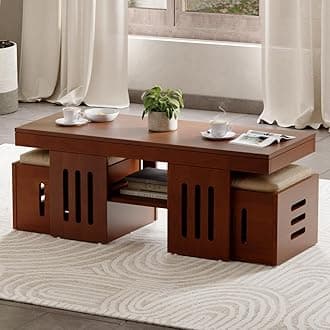 Wakefit Coffee Table | 3 Year Warranty | Center Table, Tea Table, Center Table for Living Room, Coffee Table for Living Room, Solid Wood (Peaberry - Brown)