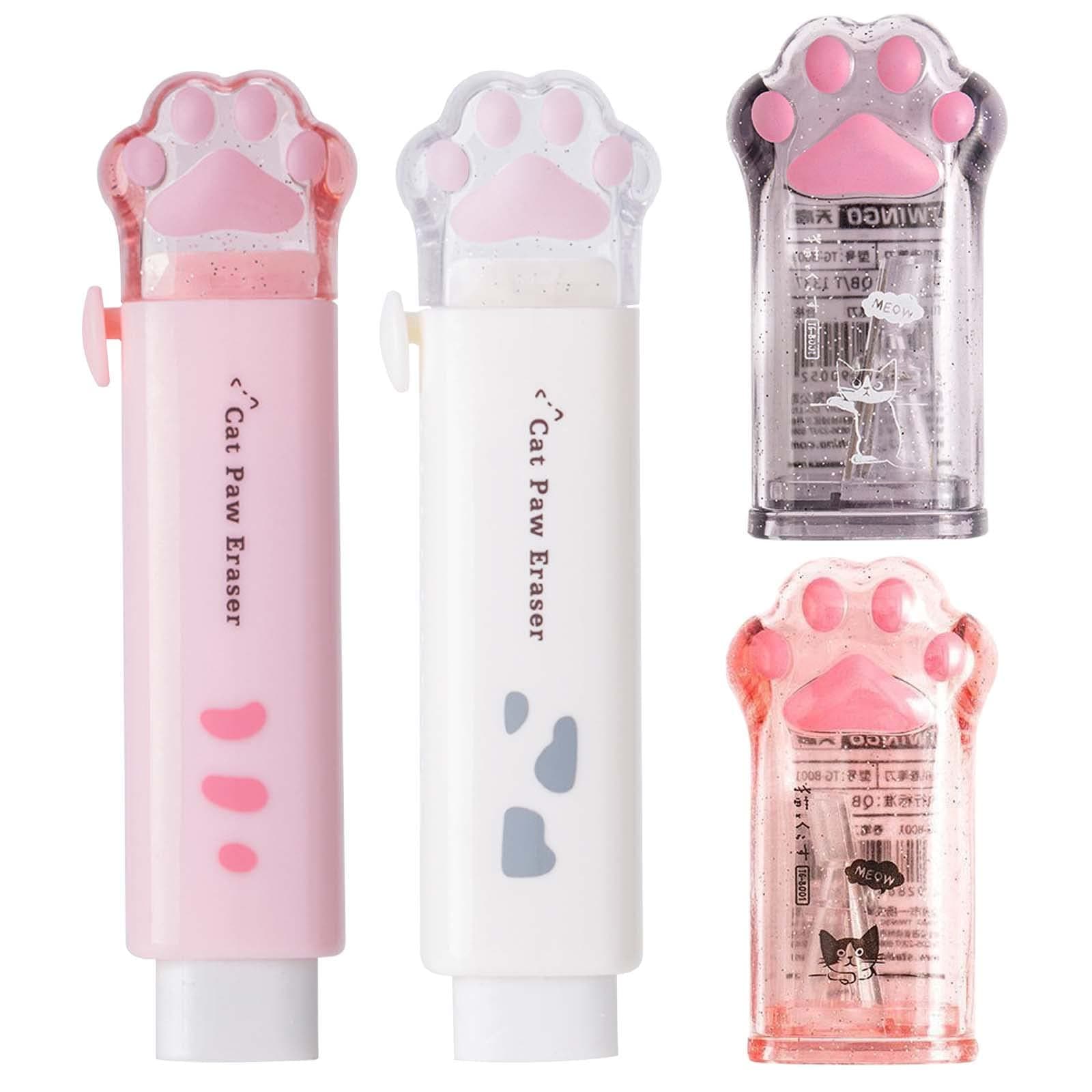 Kawaii Cat EraserPencil Sharpener Retractable Push Pull Design for Kids, Manual Rubber Aesthetic Student Home School Supplies