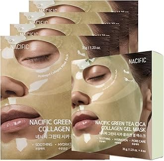 NACIFIC Collagen Gel Facial Mask (Green Tea Cica) 4EA Set, Hydrogel Care for All Skin Types, Hydrating, Firming, Elasticity, Pore Minimizing, Glass Glow Skin, Korean Beauty