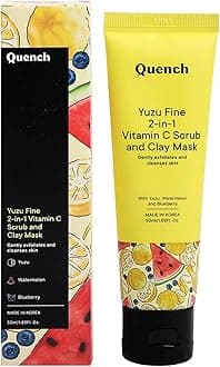 Quench Vitamin C 2-in-1 Scrub and Clay Mask | Korean Face Mask with for Glowing Skin | Exfoliates & Brightens | Lightens Dark Spots & Refines Skin Texture | Made in Korea (50ml)