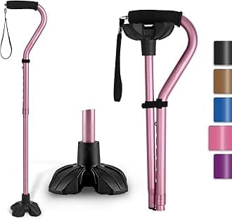 GPTCAMP G1 Walking Stick, Walking Cane for Women & Men with Wrist Strap, Lightweight & Sturdy Offset EVA Handle, Large Quad Base, Self Standing for Seniors and People with Injuries & Recovery