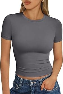 Trendy Queen Womens Short Sleeve T Shirts - Buttery Soft Summer Crop Tops Slim Fit Y2k Basic Tees for Workout