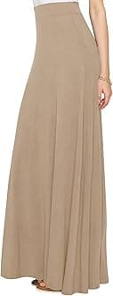 Lock and Love LL WB1434 Womens Solid Maxi Skirt with Elastic Waist Band M Taupe
