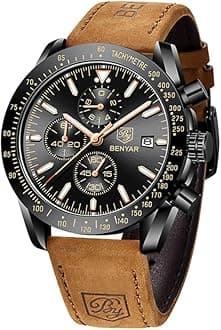 BY BENYARBENYAR - Stylish Wrist Watch for Men Silicone Strap Watches Quartz Movement, Waterproof and Scratch Resistant, Analog Chronograph Business Watch Mens Gift